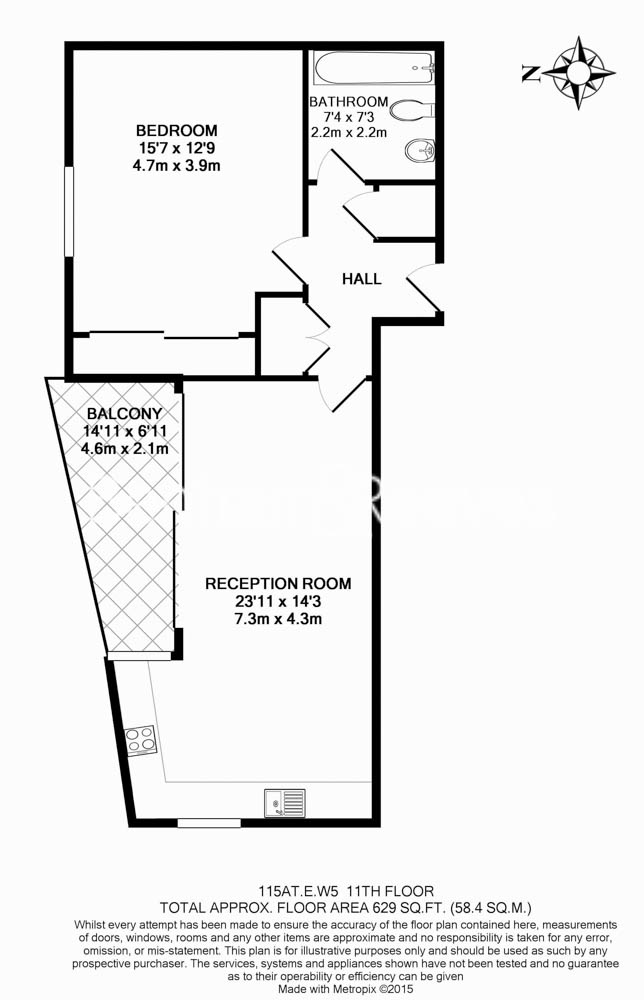 1 bedroom flat to rent in Uxbridge Road, Ealing, W5-Floorplan