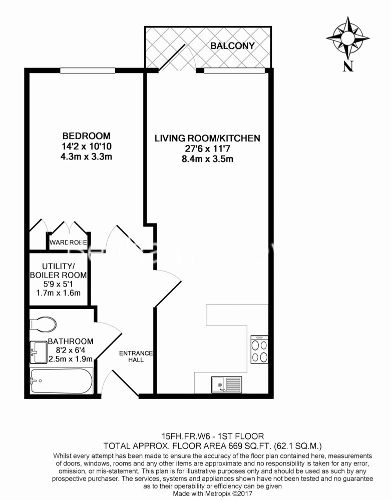 1  bedroom flat to rent in Faulkner House, Fulham Reach, W6-Floorplan