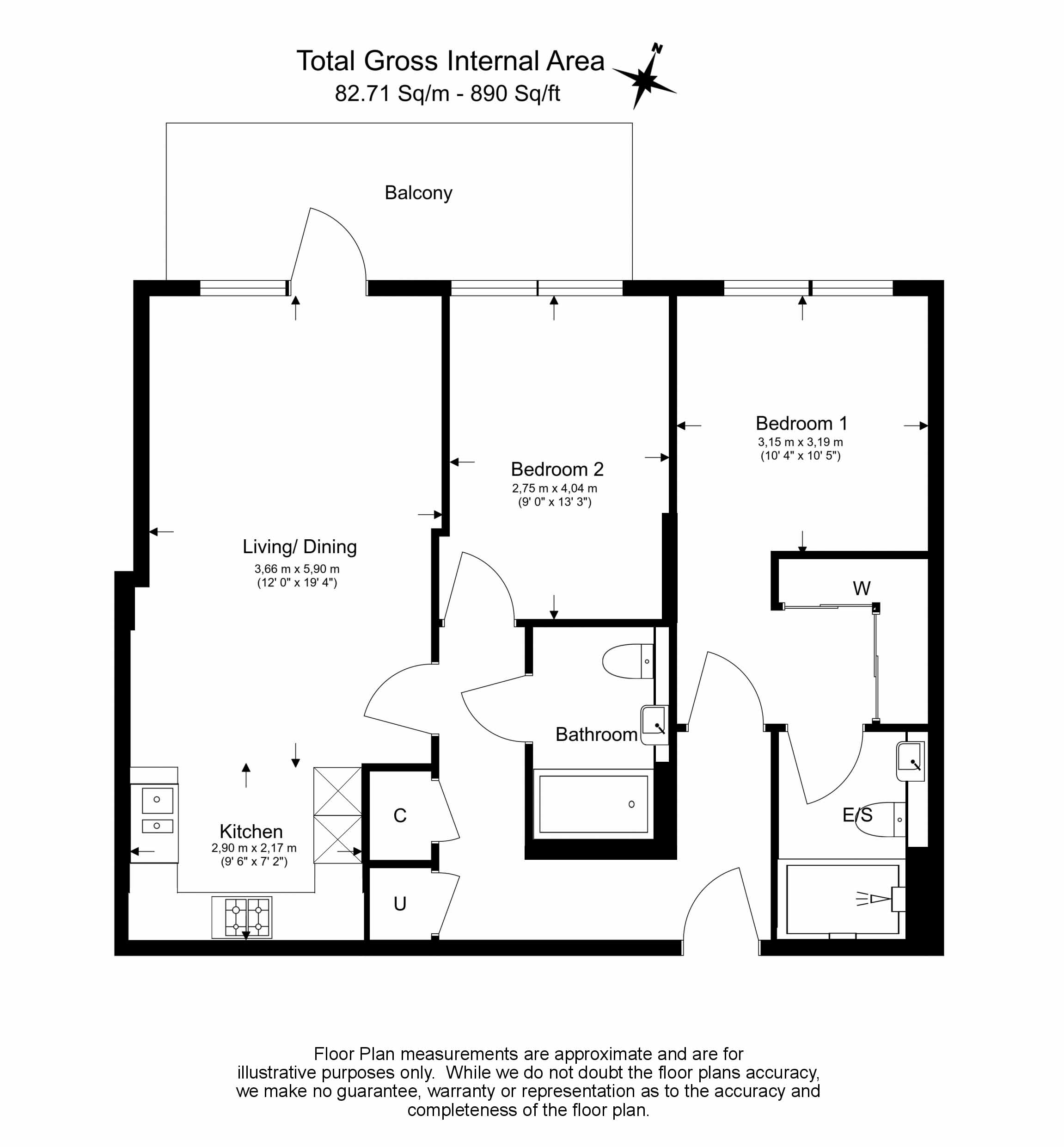 2 bedrooms flat to rent in Faulkner House, Hammersmith, W6-Floorplan