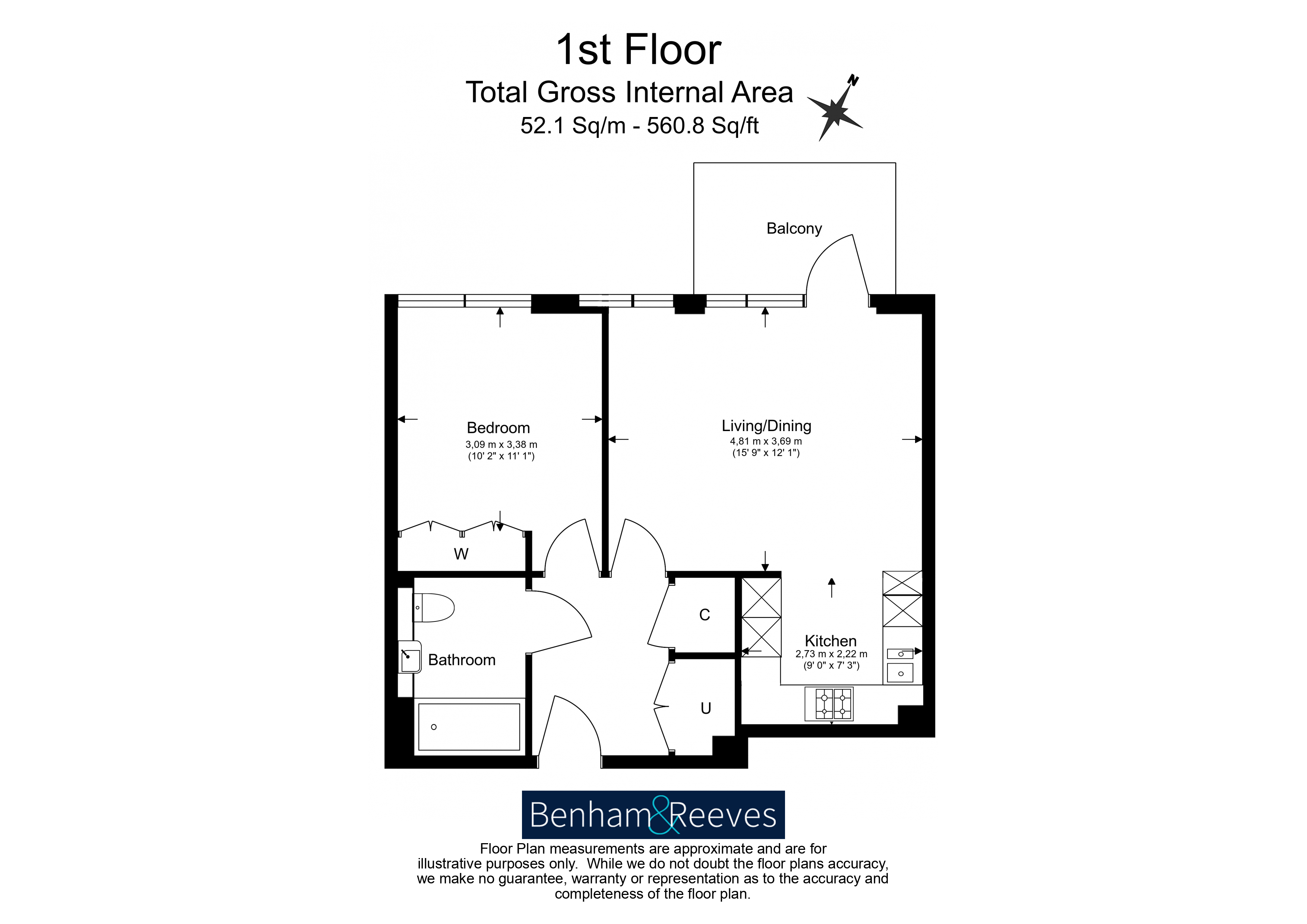 1 bedroom flat to rent in Holland House, Parrs Way, W6-Floorplan