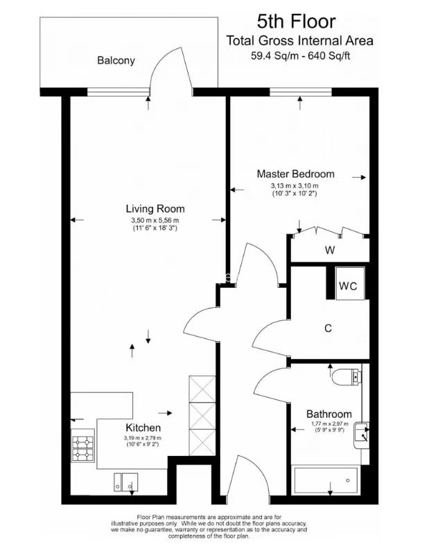 1 bedroom flat to rent in Holland House, Fulham Reach, W6-Floorplan