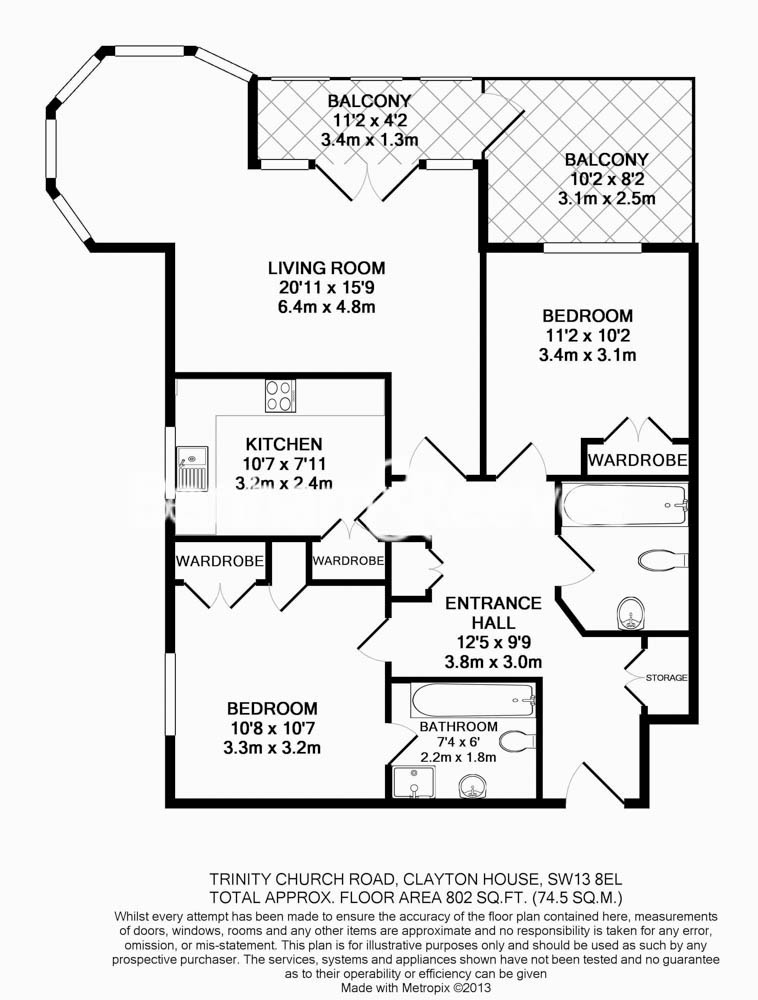 2 bedrooms flat to rent in Clayton House, Trinity Church Road, SW13-Floorplan