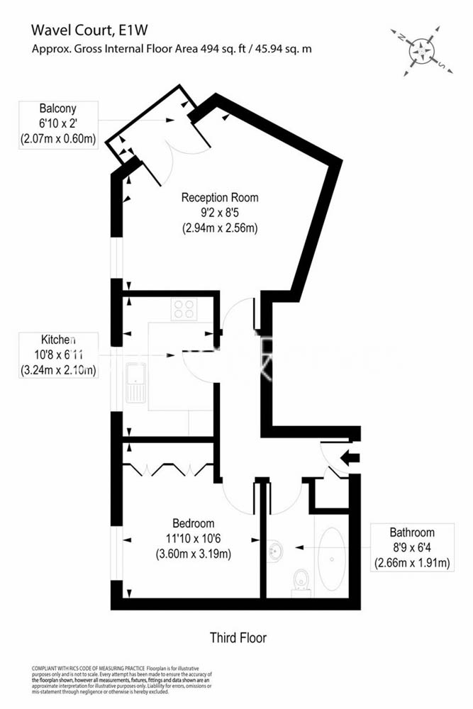 1 bedroom flat to rent in Garnet Street, Wapping, E1W-Floorplan