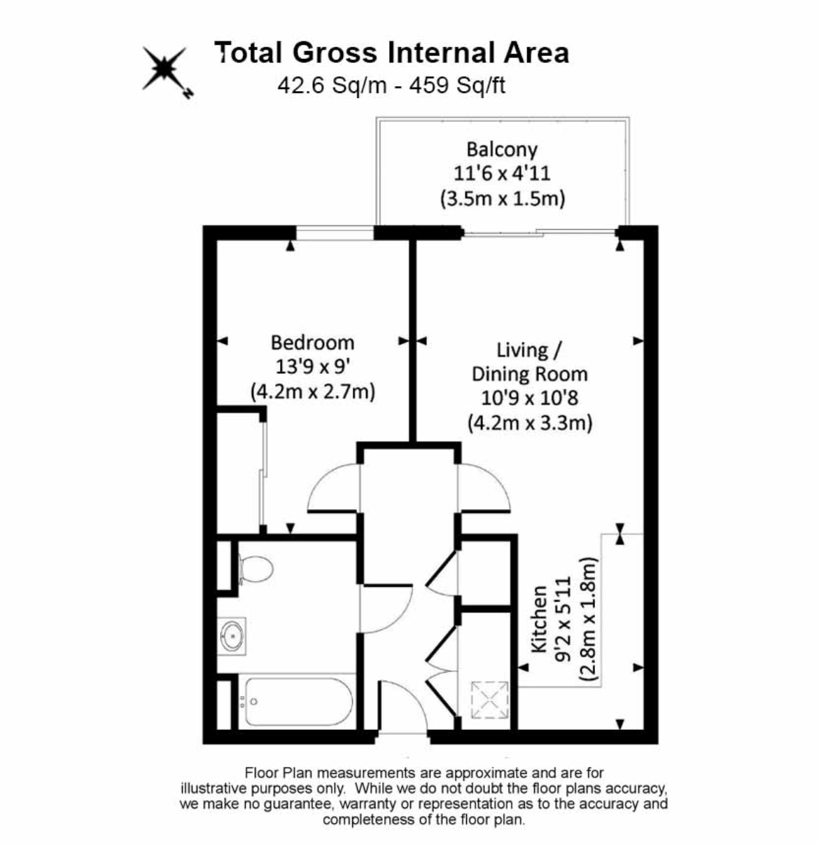 1 bedroom flat to rent in Whiting Way, Surrey Quays, SE16-Floorplan