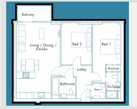 2 bedrooms flat to rent in Hilton's Wharf, Norman Road, SE10-Floorplan