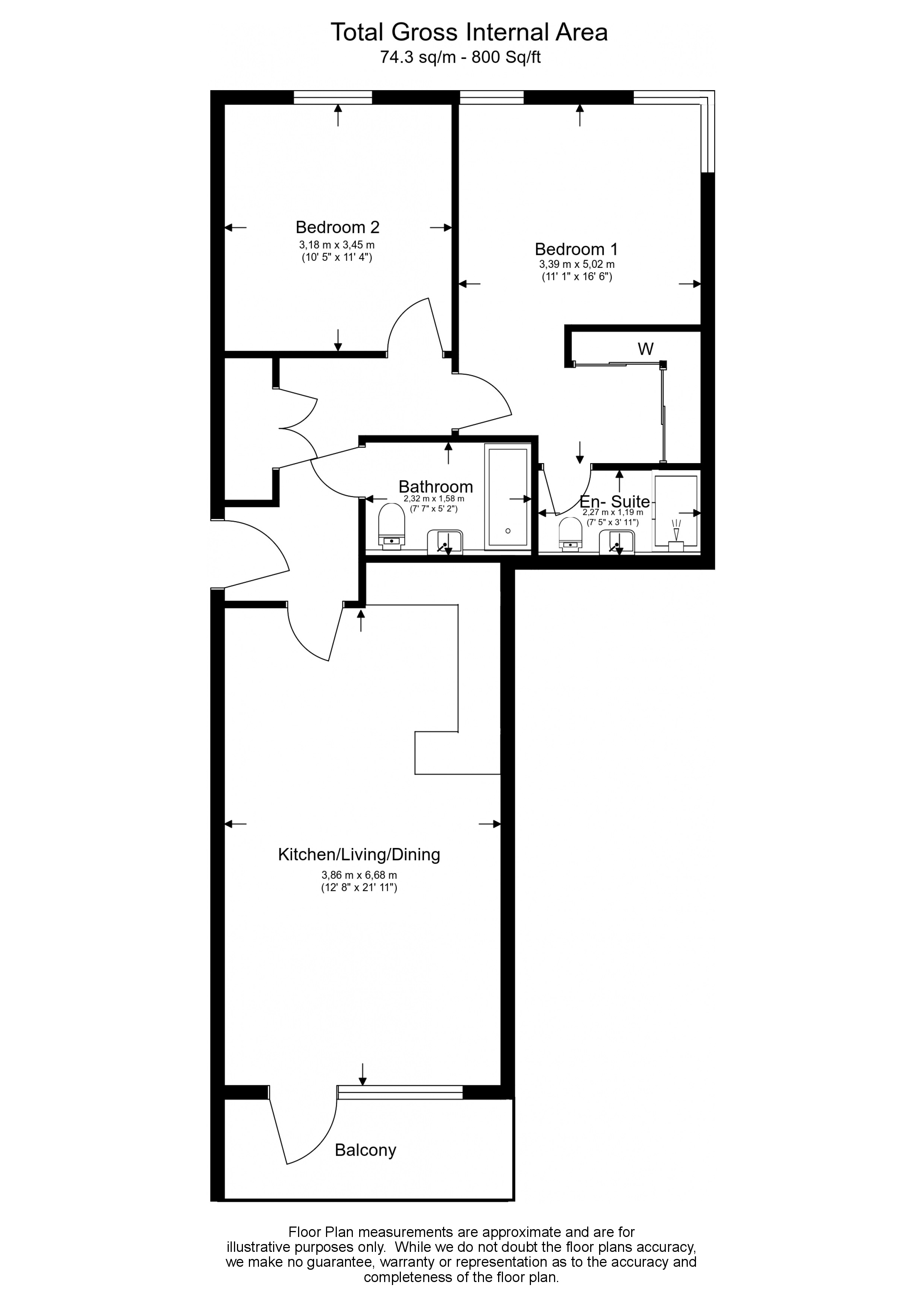 2 bedrooms flat to rent in QueenshurstSquare, Kingston Upon Thames, KT2-Floorplan