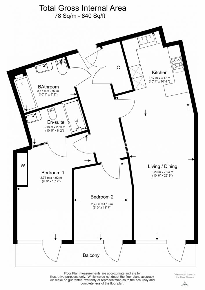 2 bedrooms flat to rent in Kew Bridge Road, Brentford,TW8-Floorplan