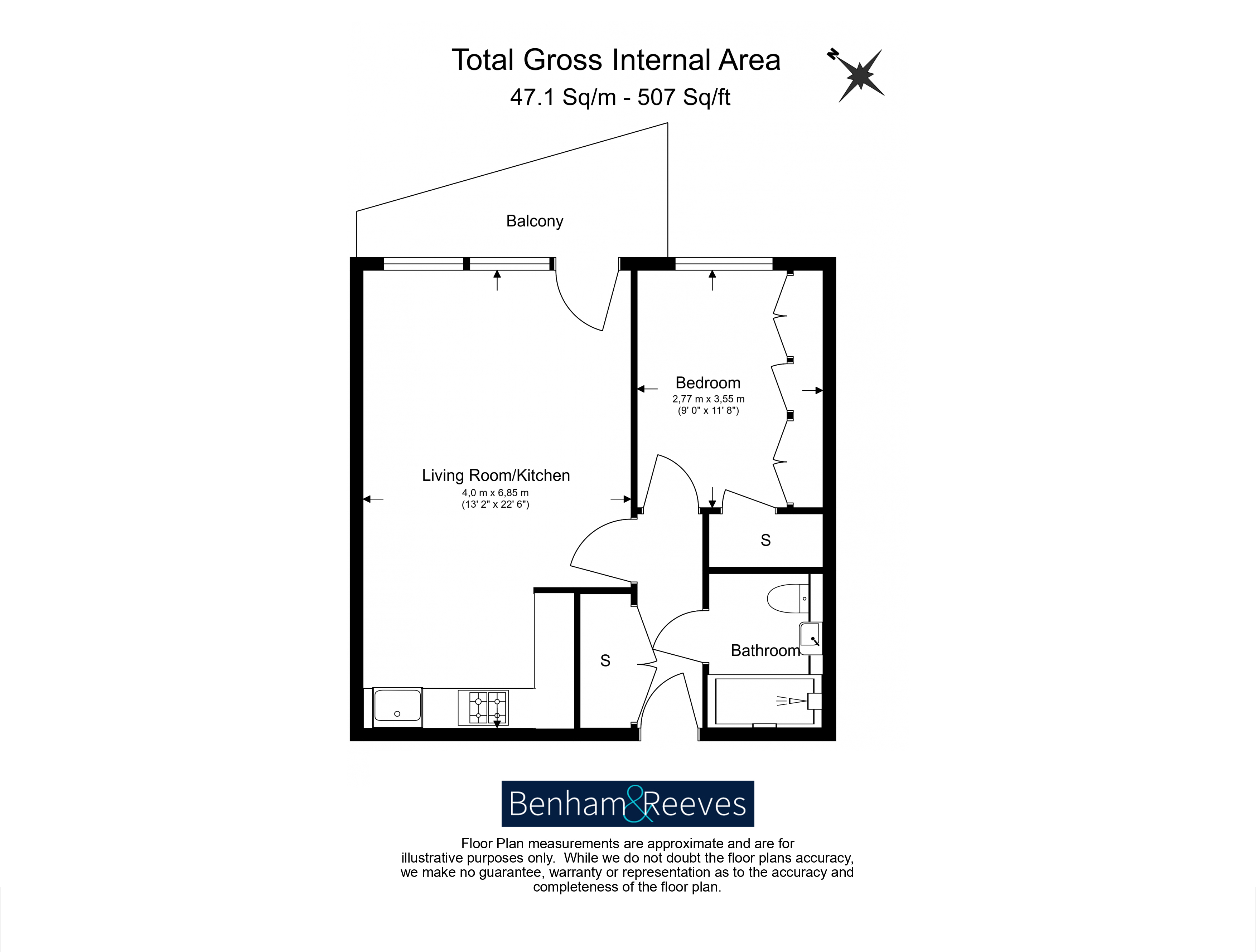 1 bedroom flat to rent in Matcham House, Acton Lane, Chiswick, W4-Floorplan