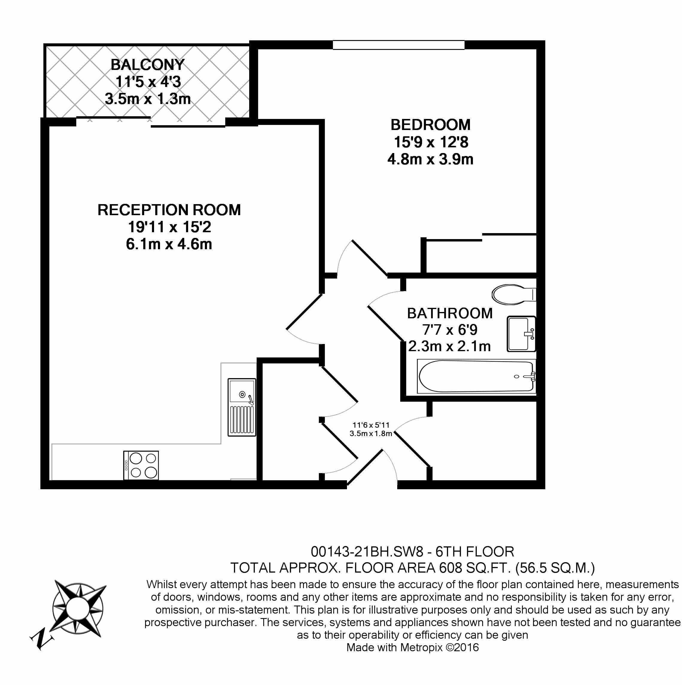 1 bedroom flat to rent in Wandsworth Road, Nine Elms Point, SW8-Floorplan