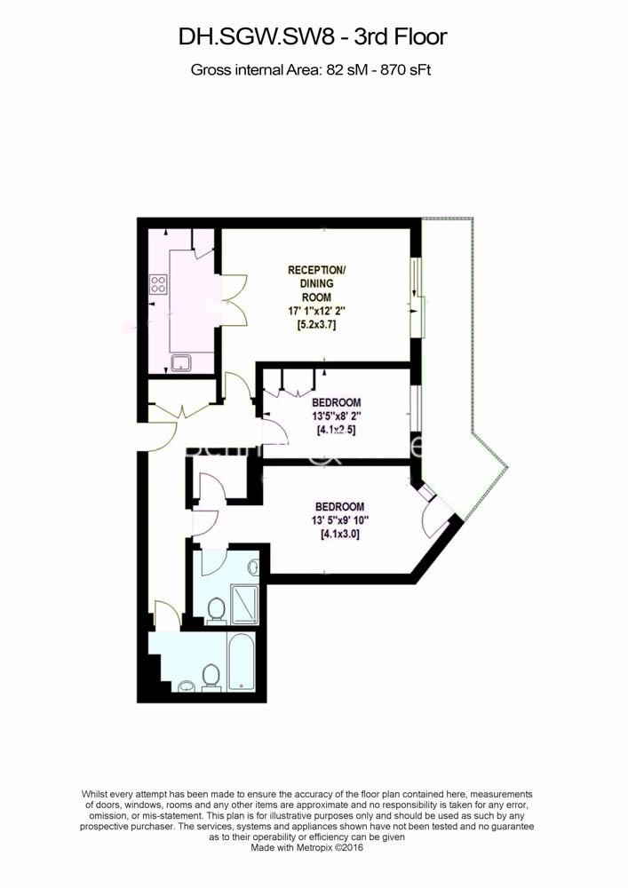 2 bedrooms flat to rent in St George’s Wharf, Nine Elms, SW8-Floorplan