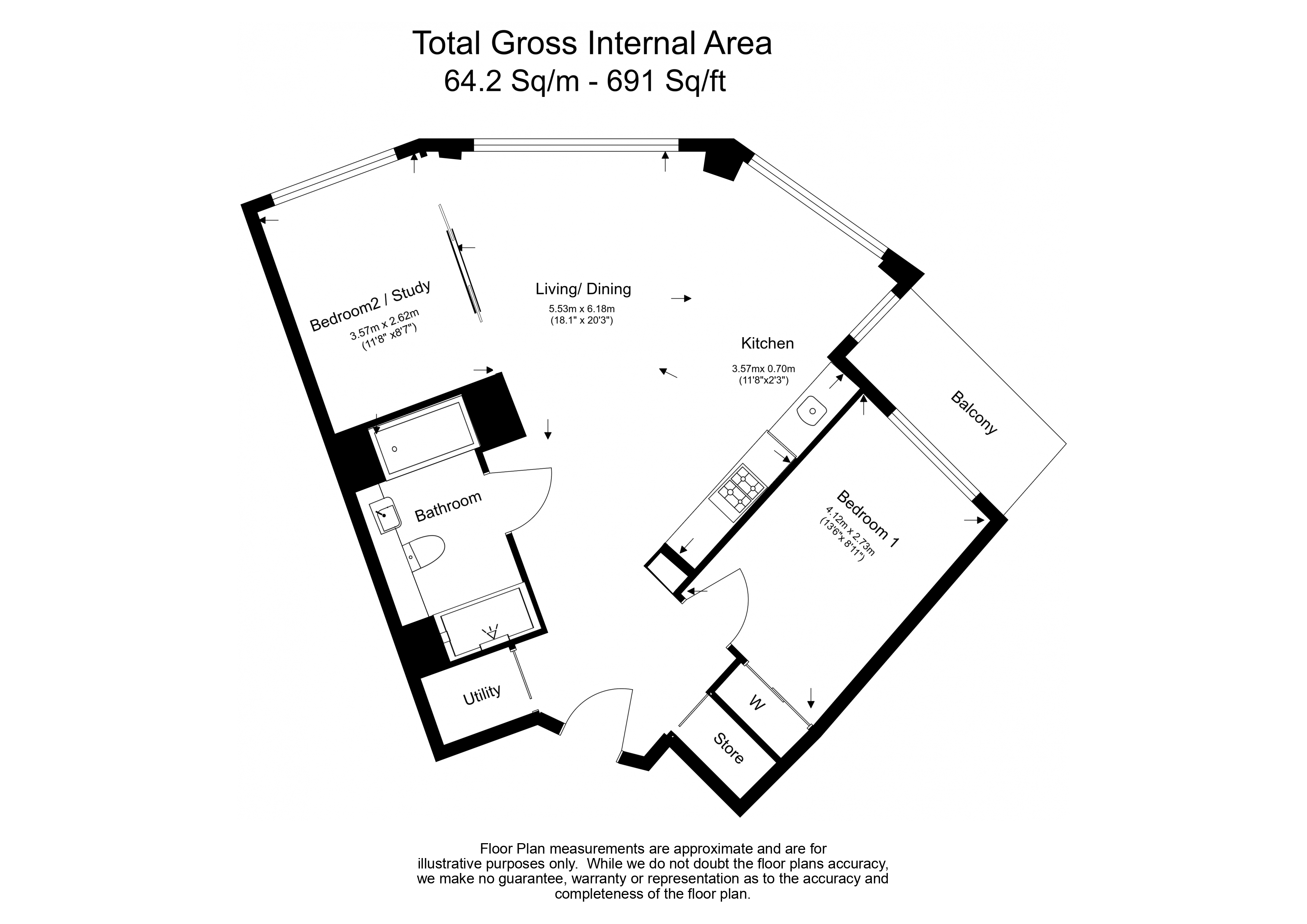 2 bedrooms flat to rent in Charles Clowes Walk, Nine Elms, SW11-Floorplan