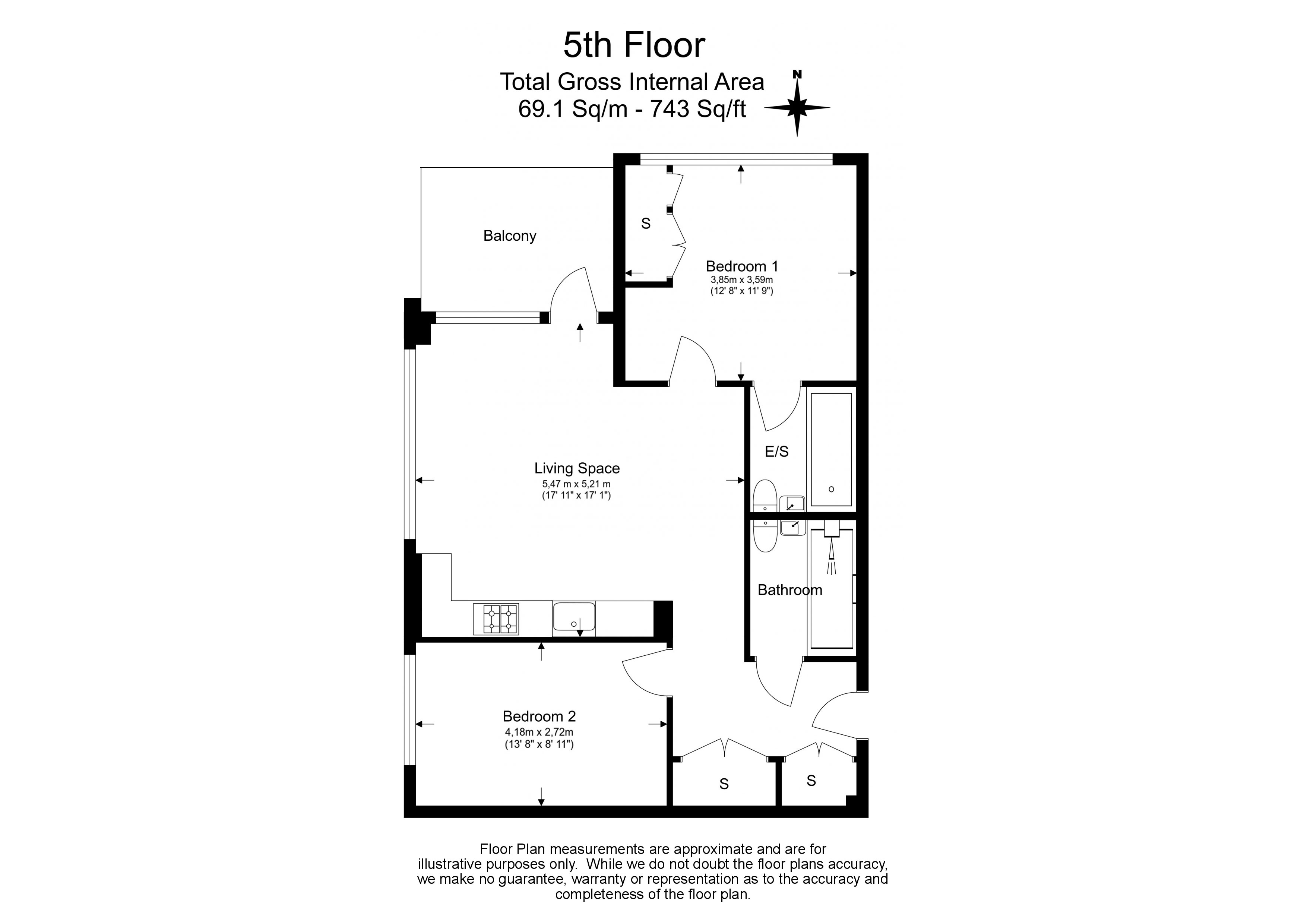 2 bedrooms flat to rent in Phoenix Court Vauxhall, Nine Elms, SE11-Floorplan