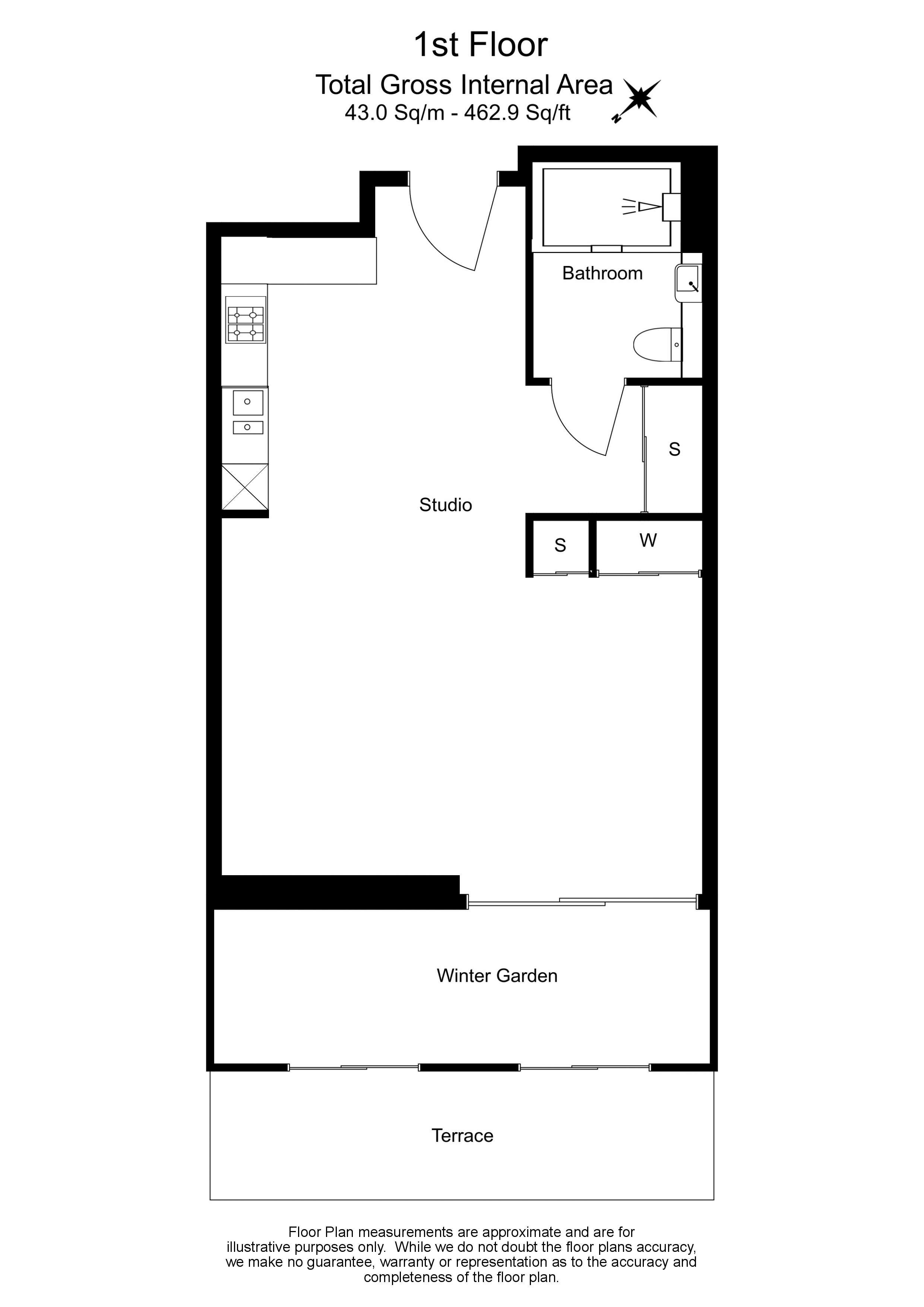 Studio flat to rent in Dawson House, Circus Road West, SW11-Floorplan