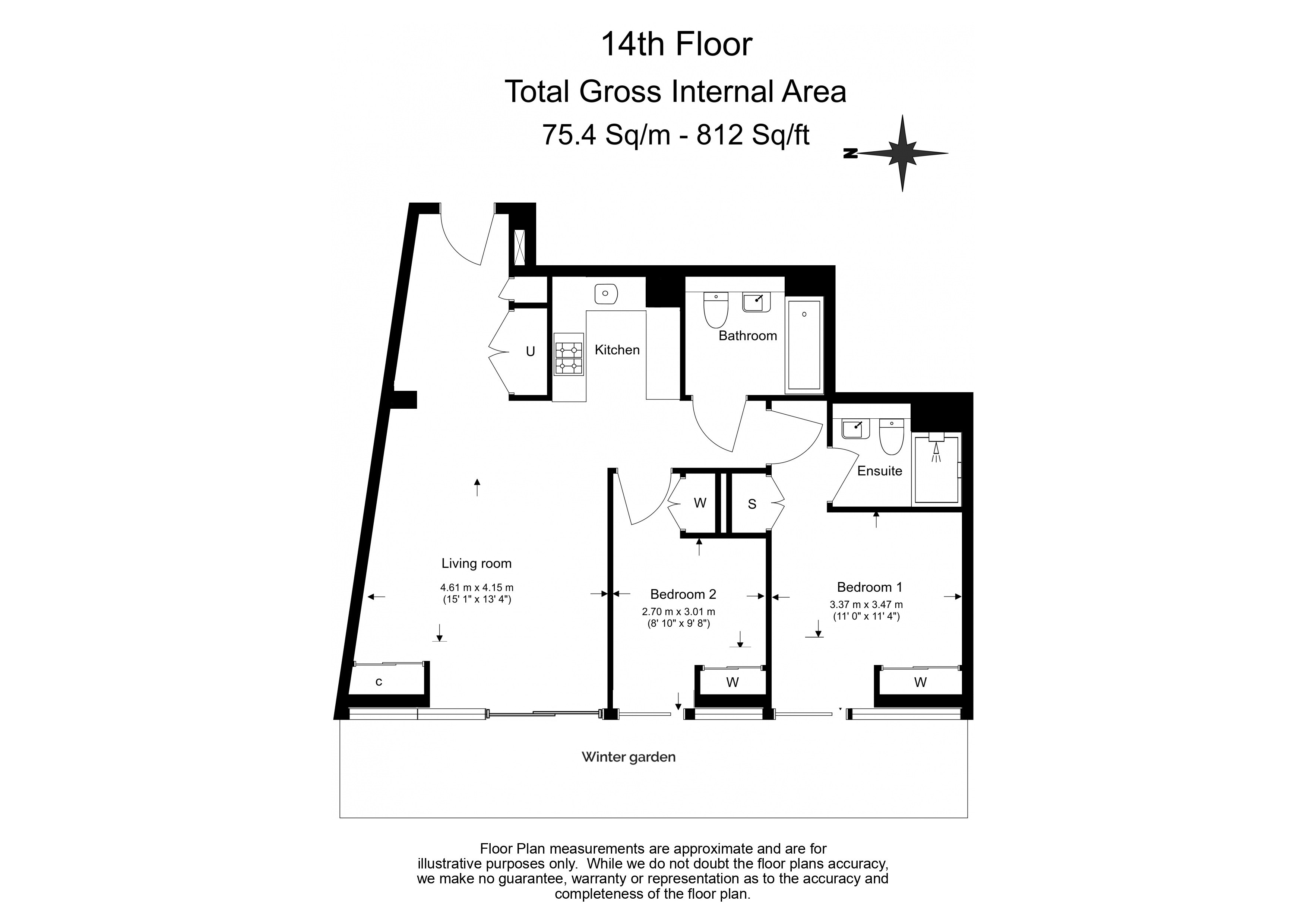 2 bedrooms flat to rent in Circus Road West, Battersea, SW11-Floorplan