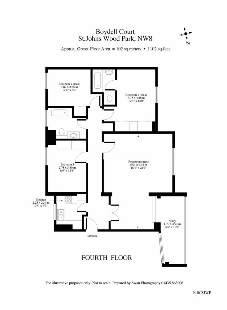 3 bedrooms flat to rent in Boydell Court, St John's Wood, NW8-Floorplan