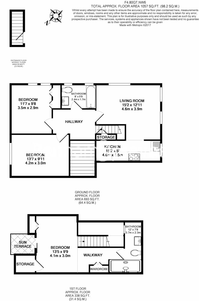 3 bedrooms flat to rent in Goldhurst Terrace, South Hampstead, NW6-Floorplan