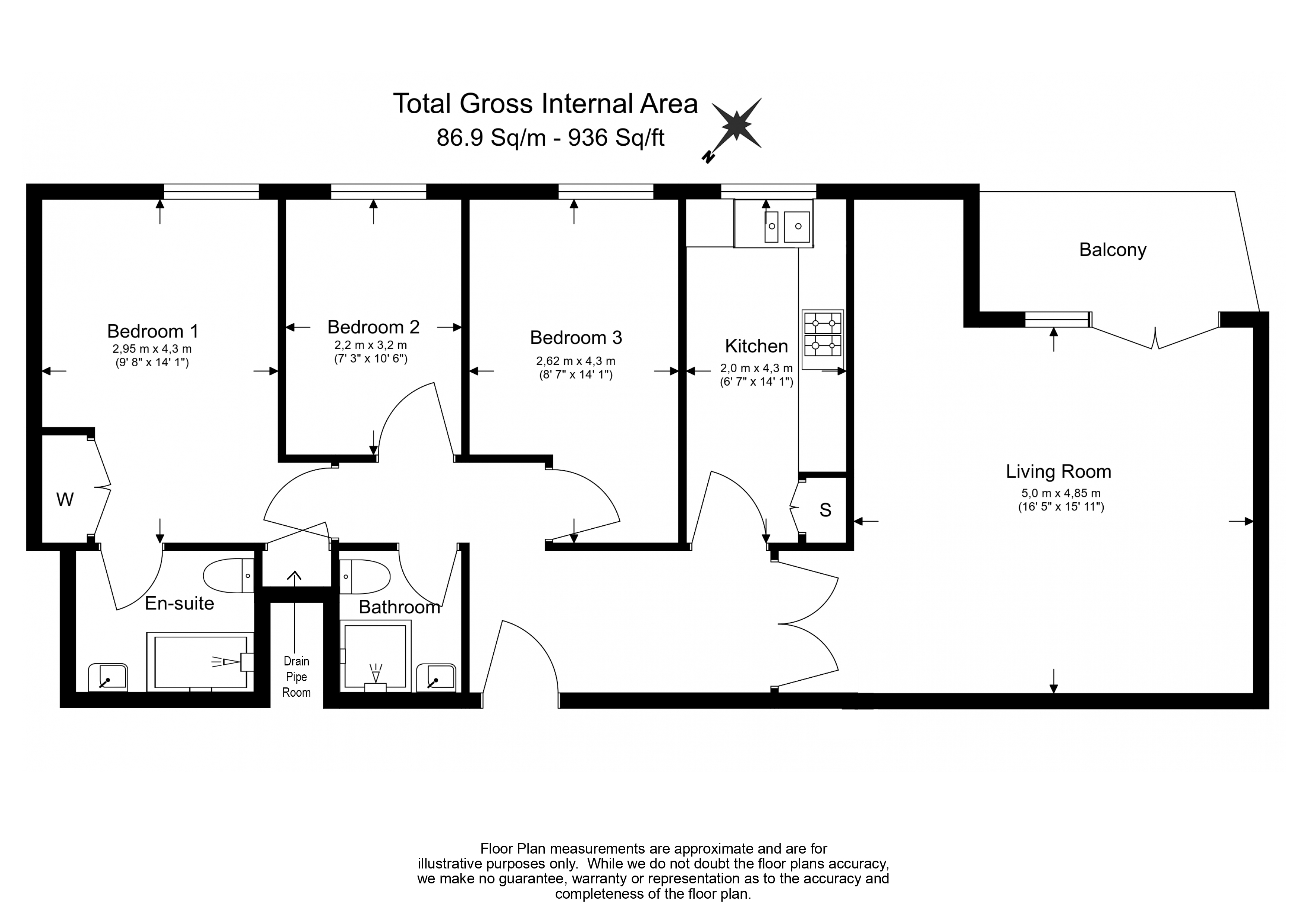 3 bedrooms flat to rent in Regents Plaza Apartments, Greville Road, NW6-Floorplan