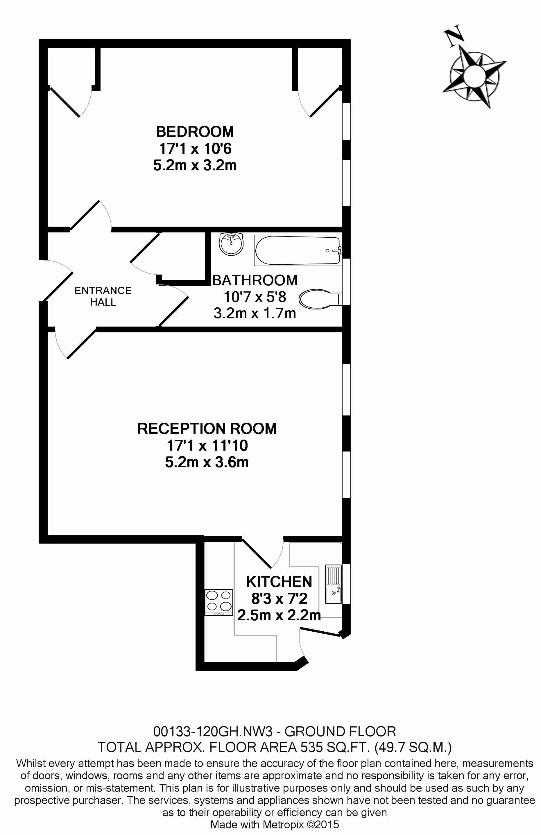 1 bedroom flat to rent in Prince Arthur Road, Hampstead, NW3-Floorplan