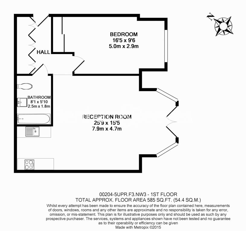 1 bedroom flat to rent in Upper Park Road, Belsize Park, NW3-Floorplan