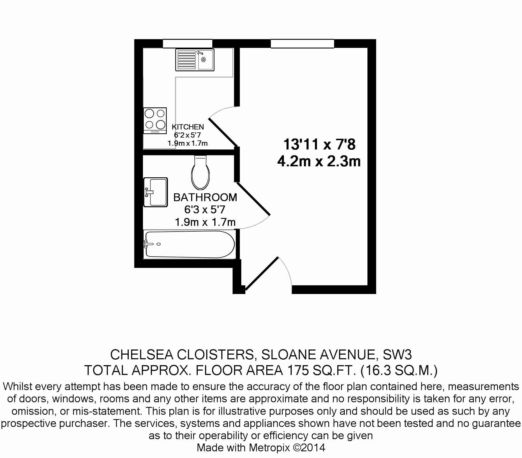 Studio flat to rent in Chelsea Cloisters, Sloane Avenue SW3-Floorplan