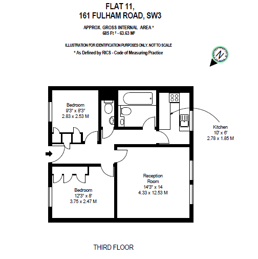 2 bedrooms flat to rent in 161 Fulham Road, Chelsea, SW3-Floorplan