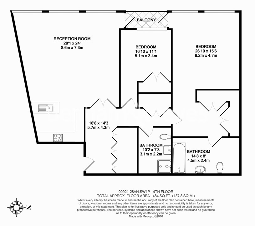 2 bedrooms flat to rent in Abell House, Westminster, SW1P-Floorplan