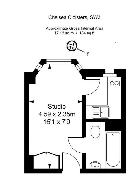 Studio flat to rent in Chelsea Cloisters, Sloane Avenue, SW3-Floorplan