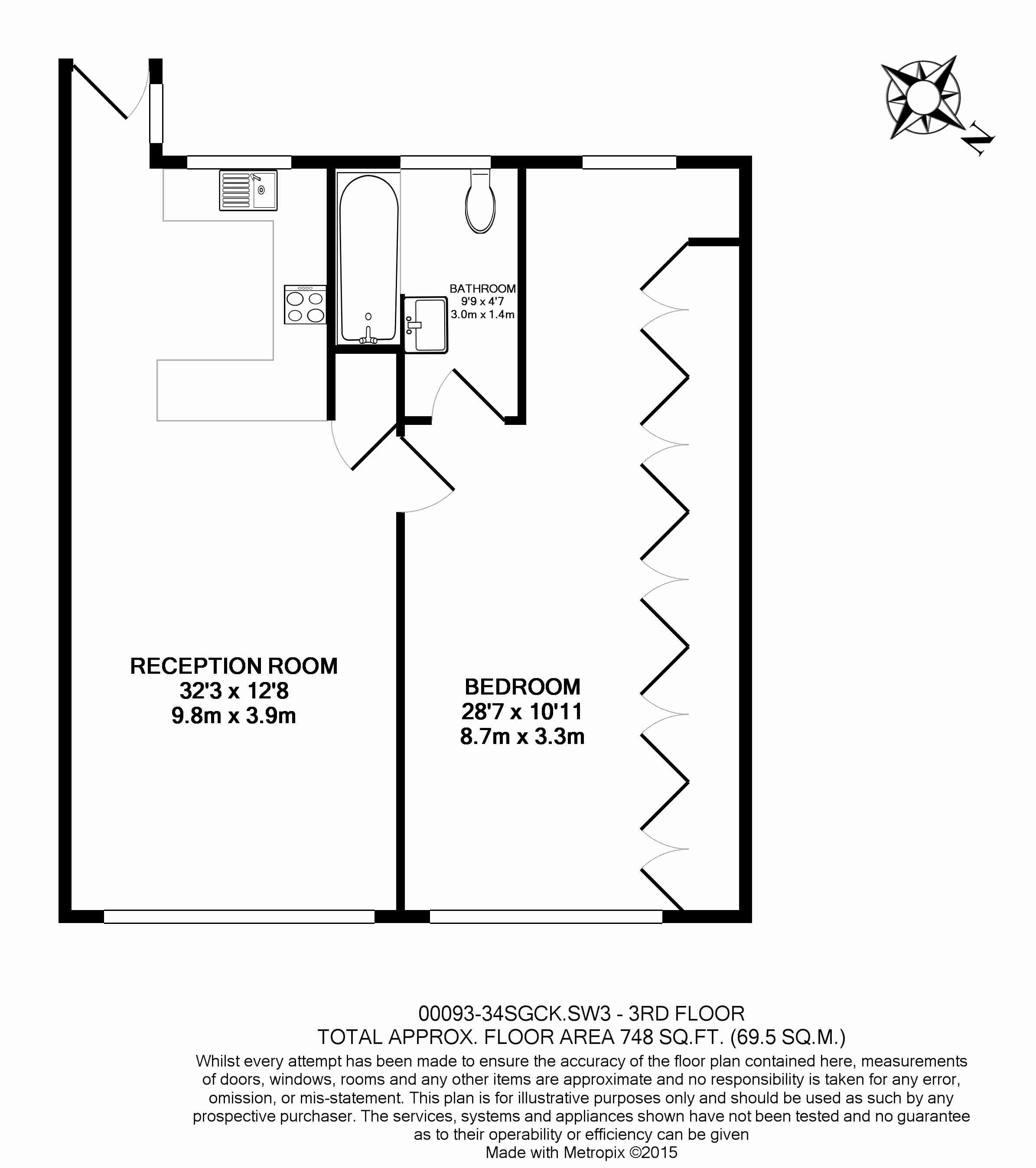 1 bedroom flat to rent in St. George's Court, Brompton Road, SW3-Floorplan