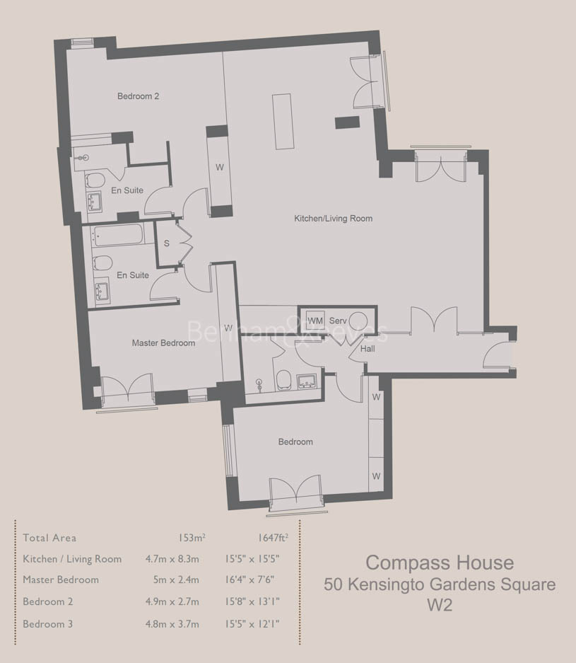 3 bedrooms flat to rent in Kensington Gardens Square, Hyde Park, W2-Floorplan