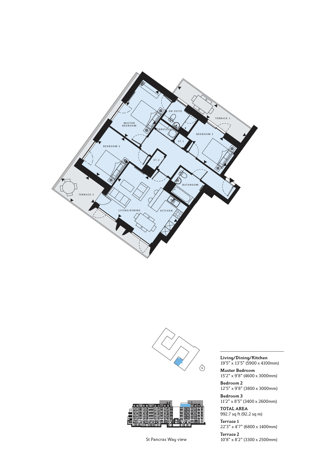 3 bedrooms flat to rent in St. Pancras Way, Camden, NW1-Floorplan