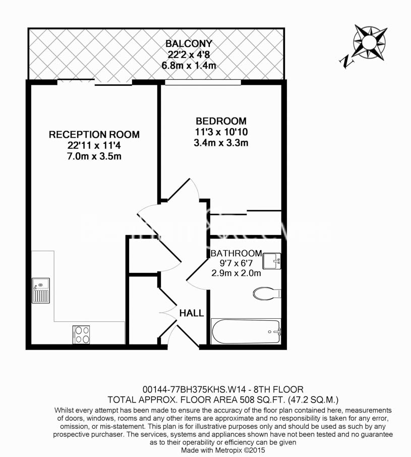 1  bedroom flat to rent in Radnor Terrace, Kensington, W14-Floorplan