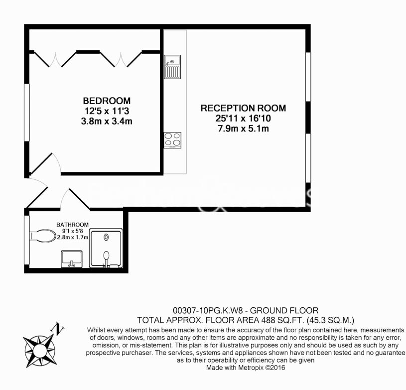 1 bedroom flat to rent in Palace Gate, Kensington, W8-Floorplan