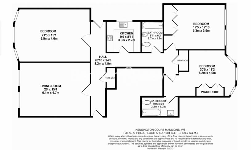 3 bedrooms flat to rent in Kensington Court Mansions, Kensington, W8-Floorplan