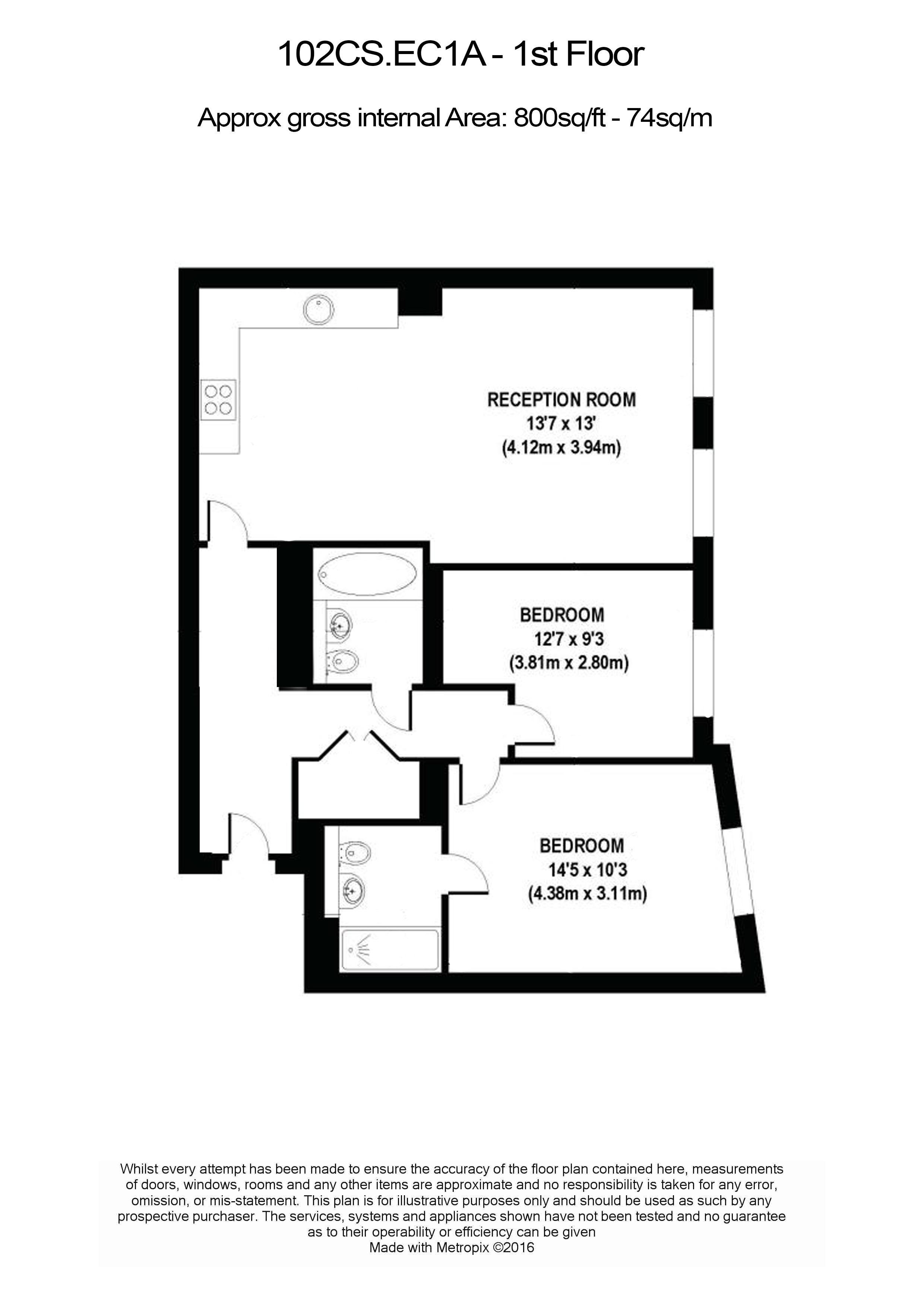 2 bedrooms flat to rent in Britton Apartments, Cock Lane, EC1A-Floorplan