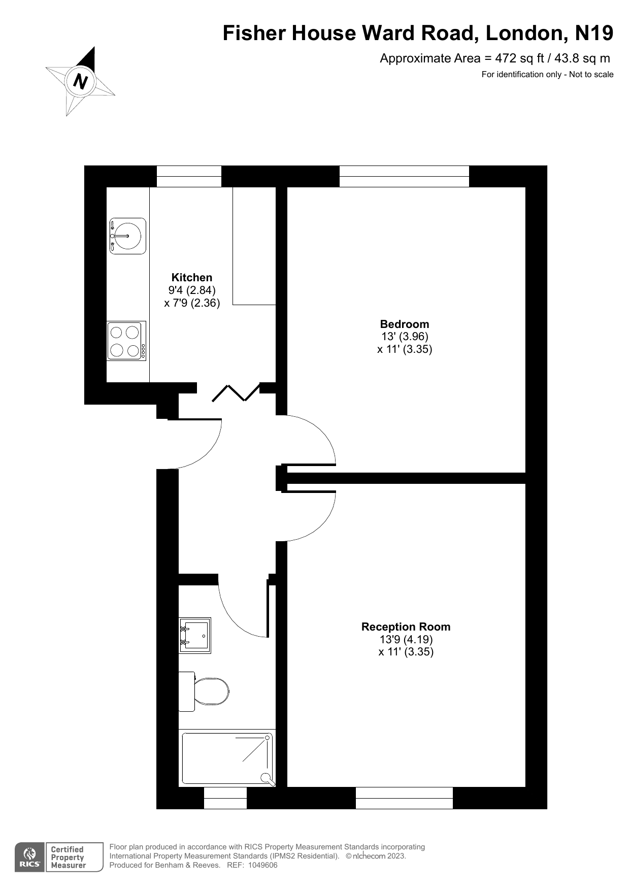 1 bedroom flat to rent in Fisher House, Ward Road, N19-Floorplan