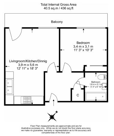 1 bedroom flat to rent in Denison House, Lanterns Way, E14-Floorplan