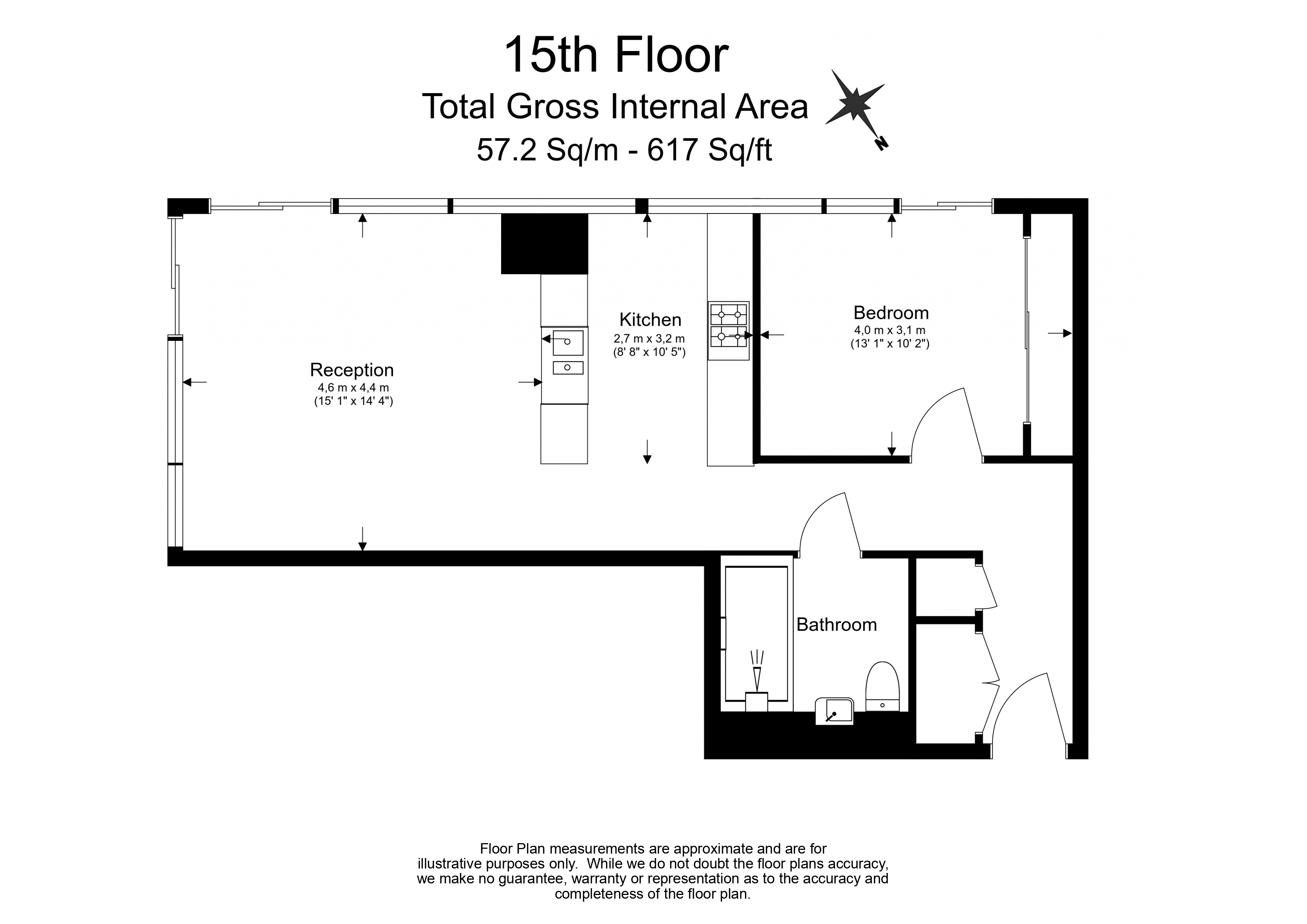 1 bedroom flat to rent in Hampton Tower, South Quay Plaza, E14-Floorplan