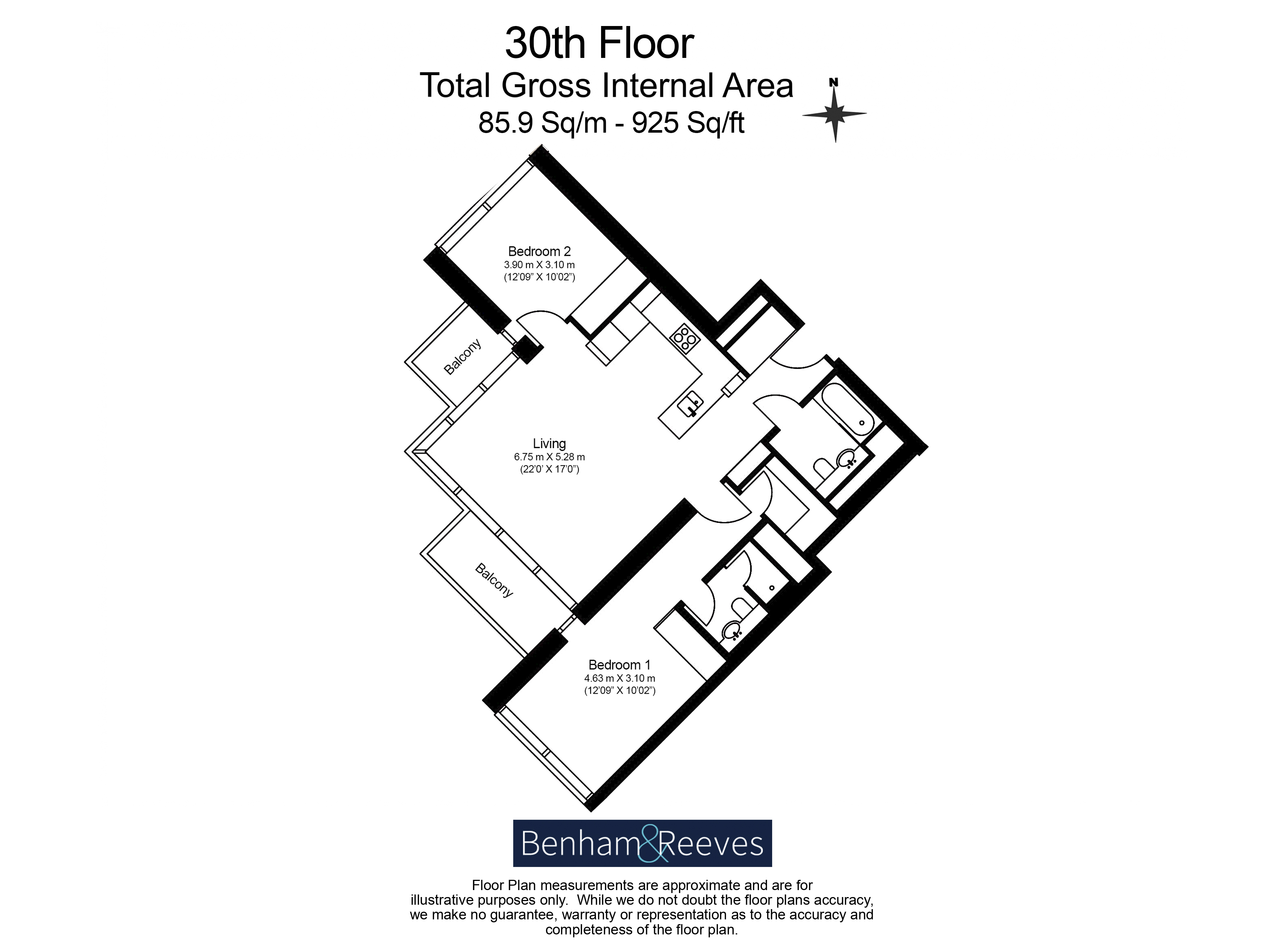 2  bedrooms flat to rent in One Park Drive, Canary Wharf, E14-Floorplan