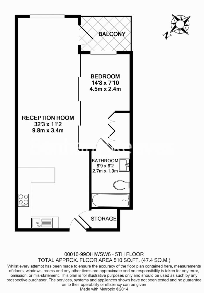 Studio flat to rent in Townmead Road, Fulham, SW6-Floorplan