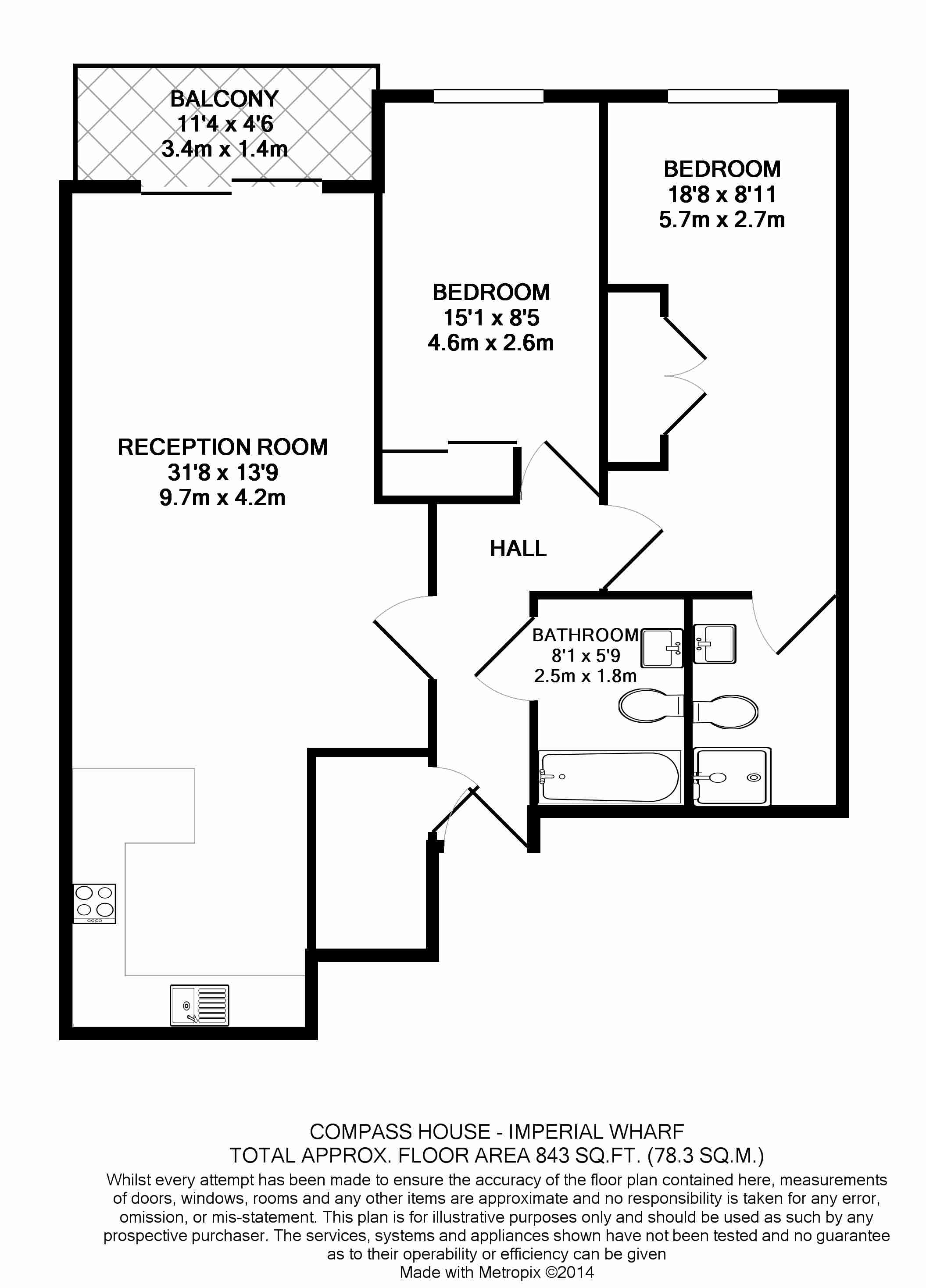 2 bedrooms flat to rent in Park Street, Fulham, SW6-Floorplan