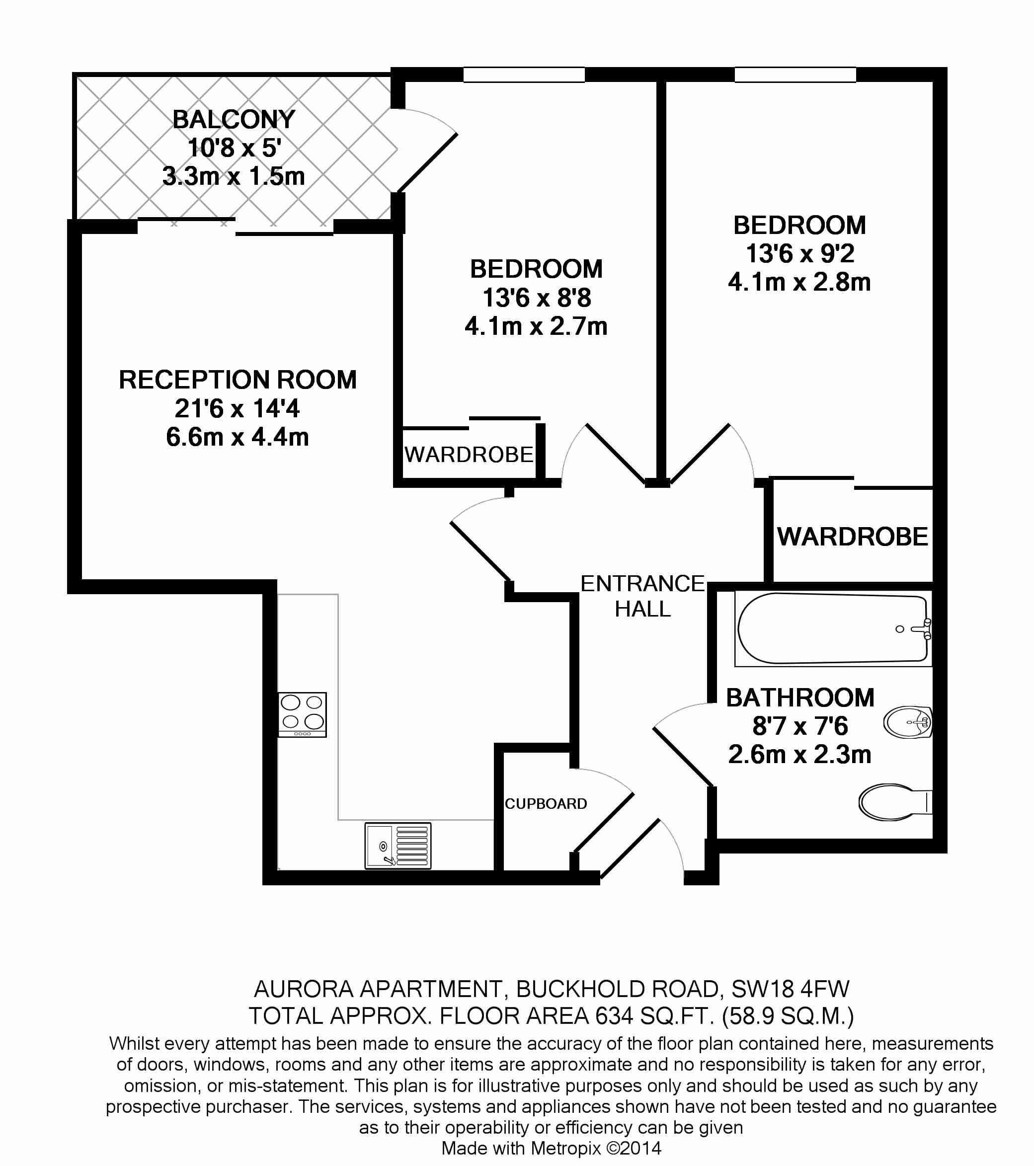 2 bedrooms flat to rent in Buckhold Road, Wandsworth, SW18-Floorplan