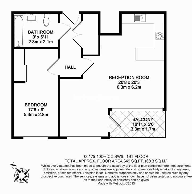 1  bedroom flat to rent in Park Street, Fulham, SW6-Floorplan