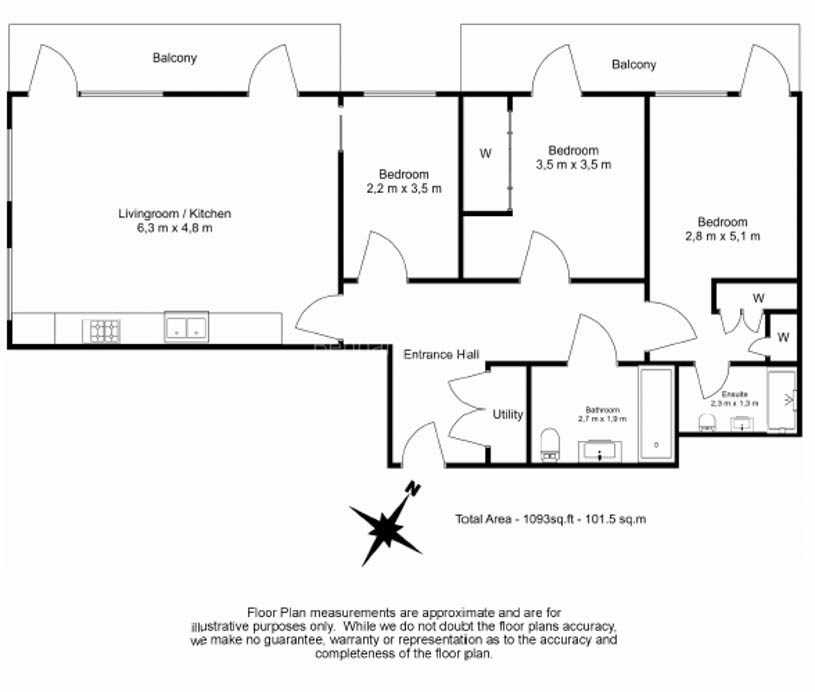 3 bedrooms flat to rent in Ram Quarter, Wandsworth, SW18-Floorplan