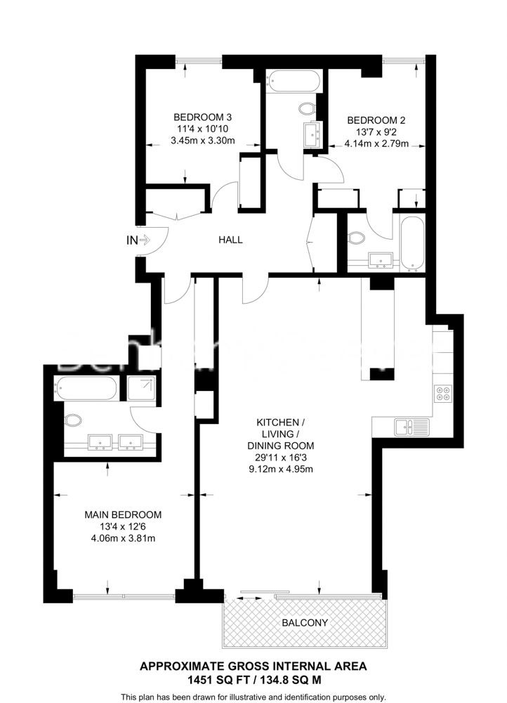 3 bedrooms flat to rent in Chartwell House, Waterfall drive, SW10-Floorplan