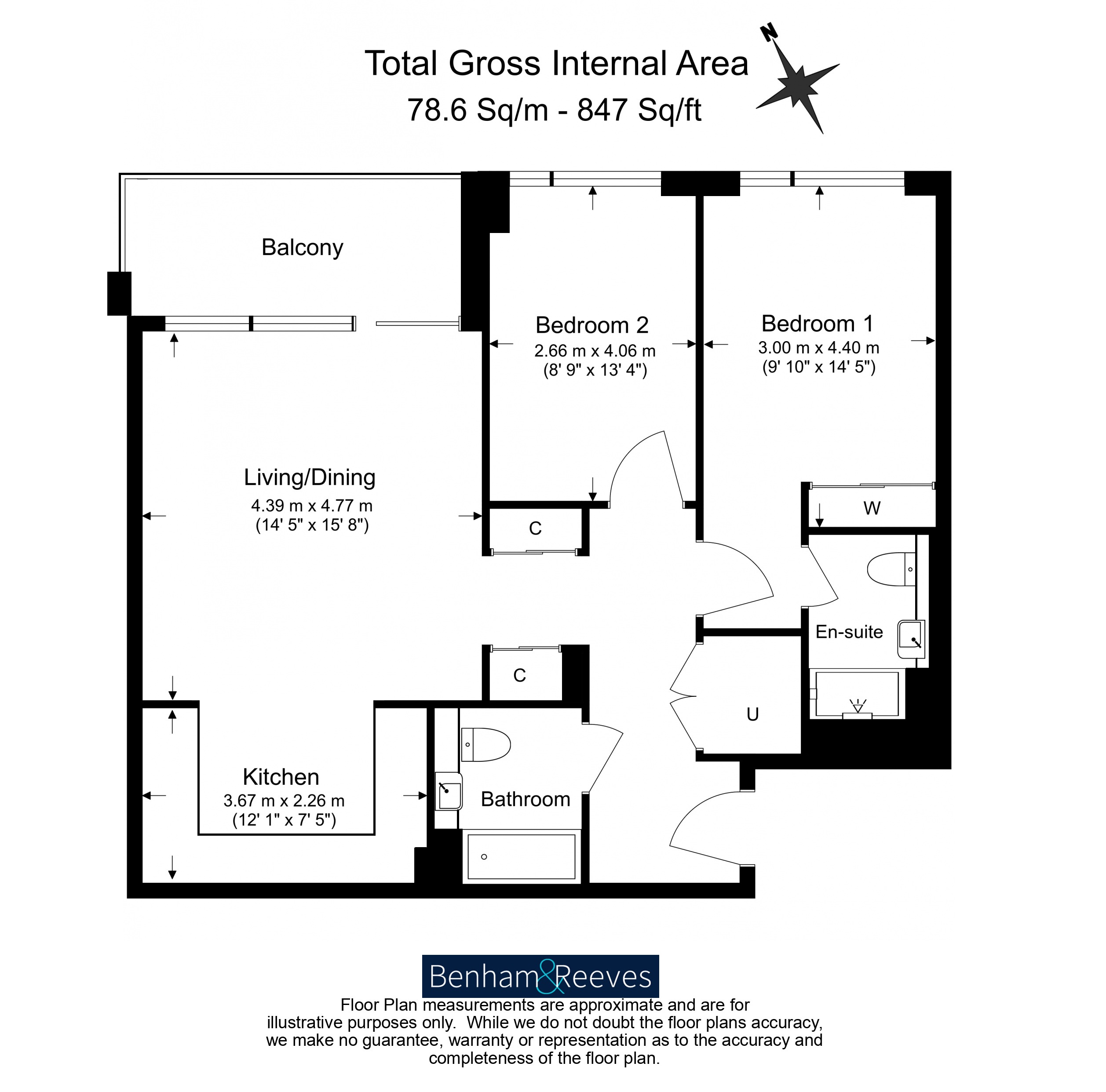 2  bedrooms flat to rent in Saxon House, Parkland Walk,SW6-Floorplan