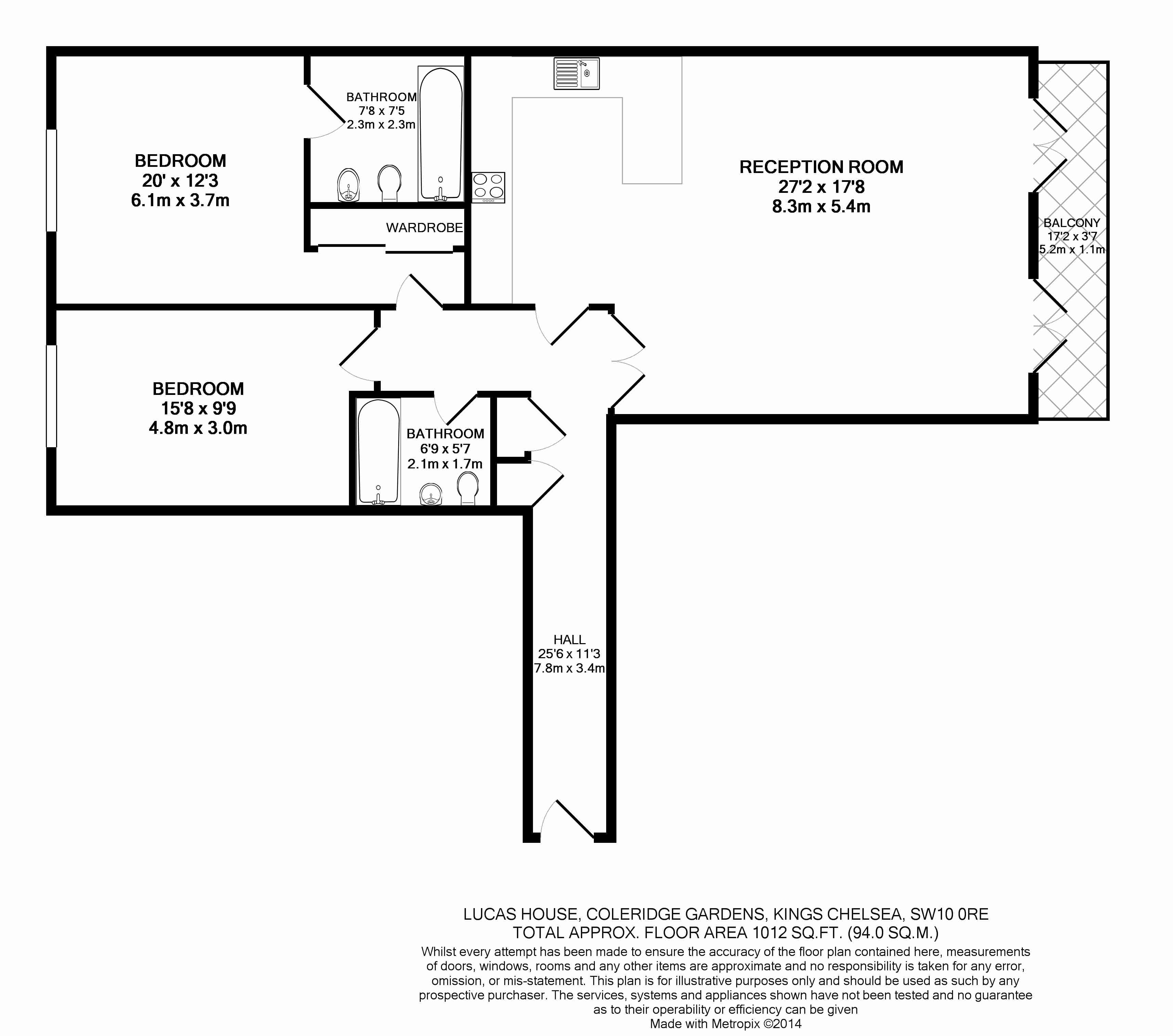 2 bedrooms flat to rent in Coleridge Gardens, King's Chelsea, SW10-Floorplan
