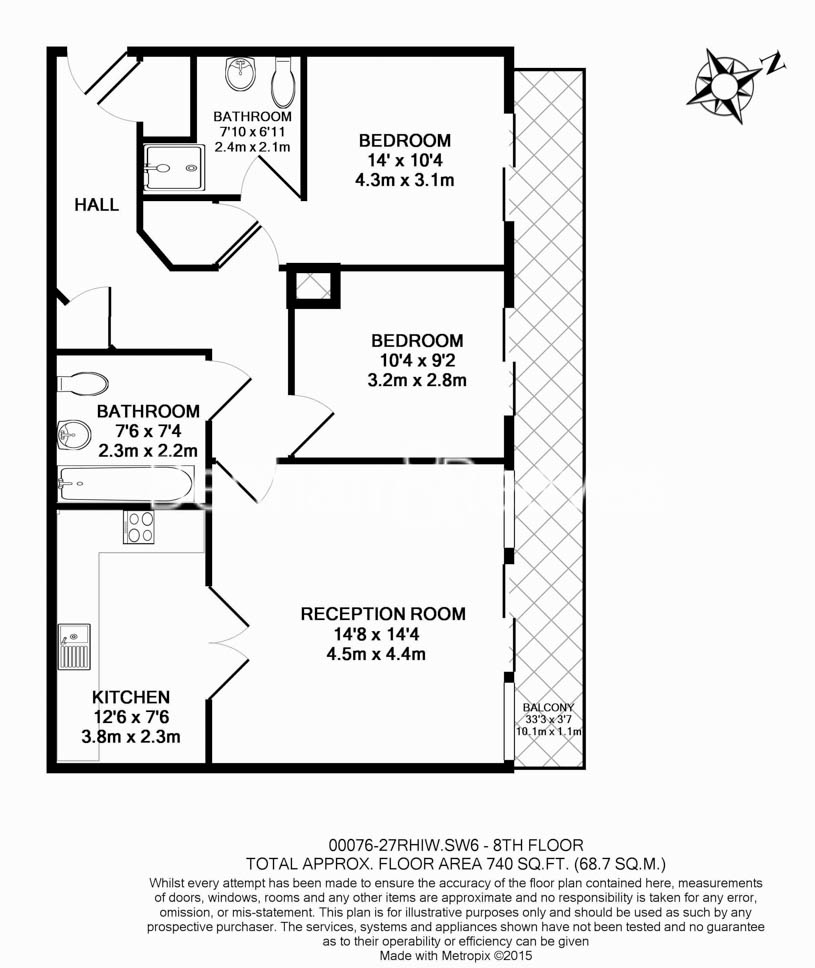 2 bedrooms flat to rent in Imperial Wharf, Fulham, SW6-Floorplan