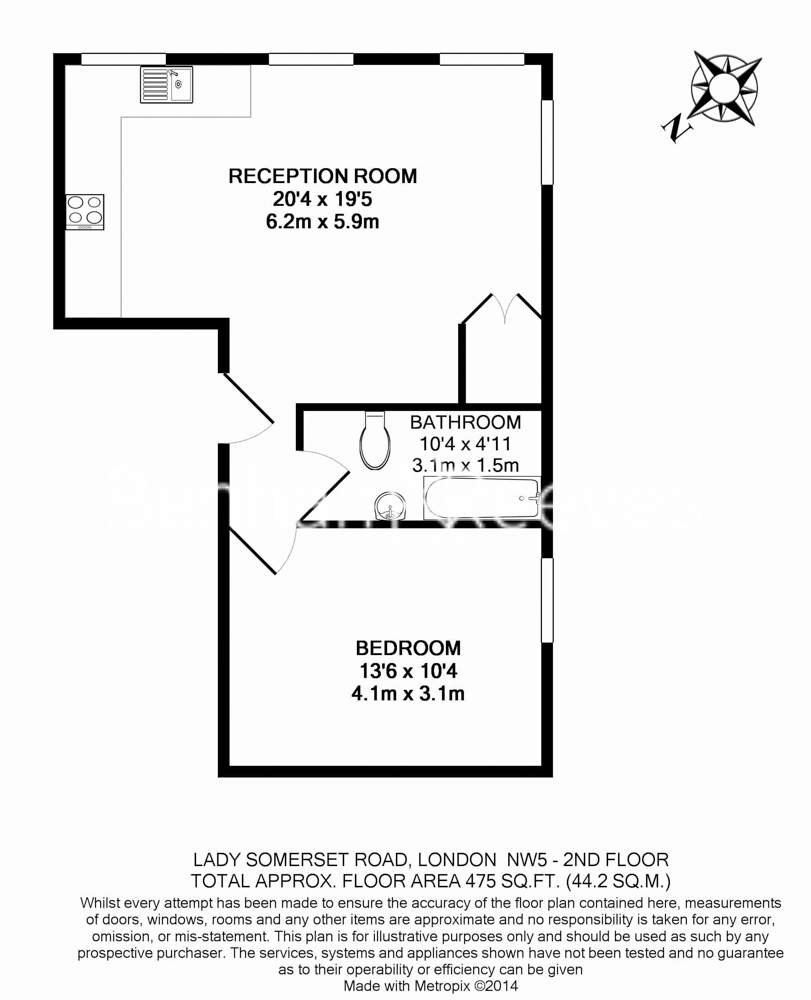 1 bedroom flat to rent in Lady Somerset Road, Highgate,NW5-Floorplan