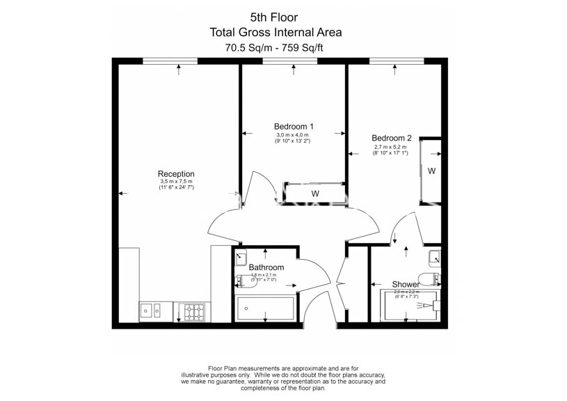 2 bedrooms flat to rent in Highbury Gardens, Holloway Road, N7-Floorplan