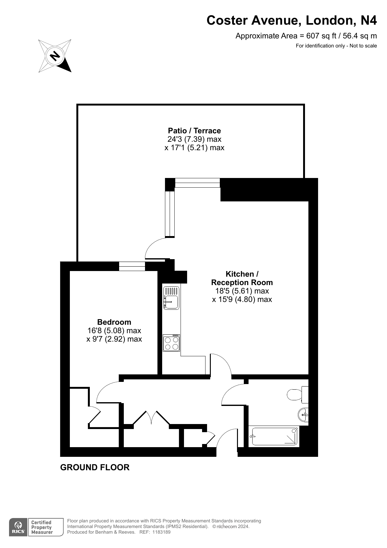 1 bedroom flat to rent in Coster Avenue, Highgate, N4-Floorplan